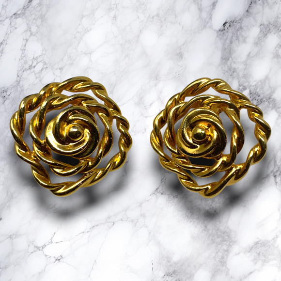 Vintage 1980's Modernist Gold Tone Twisted Rope Earrings Clip On Couture Runway - Picture 1 of 5